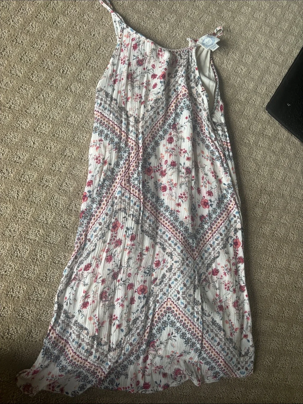 Floral Printed White Girls dress with Pink and Blue Accents